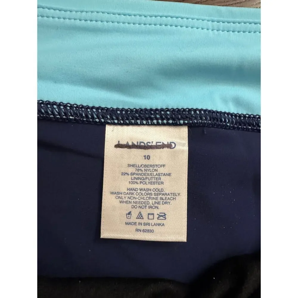 Lands' End New Sports Swim Skort Skirt Blue Piping Size 10